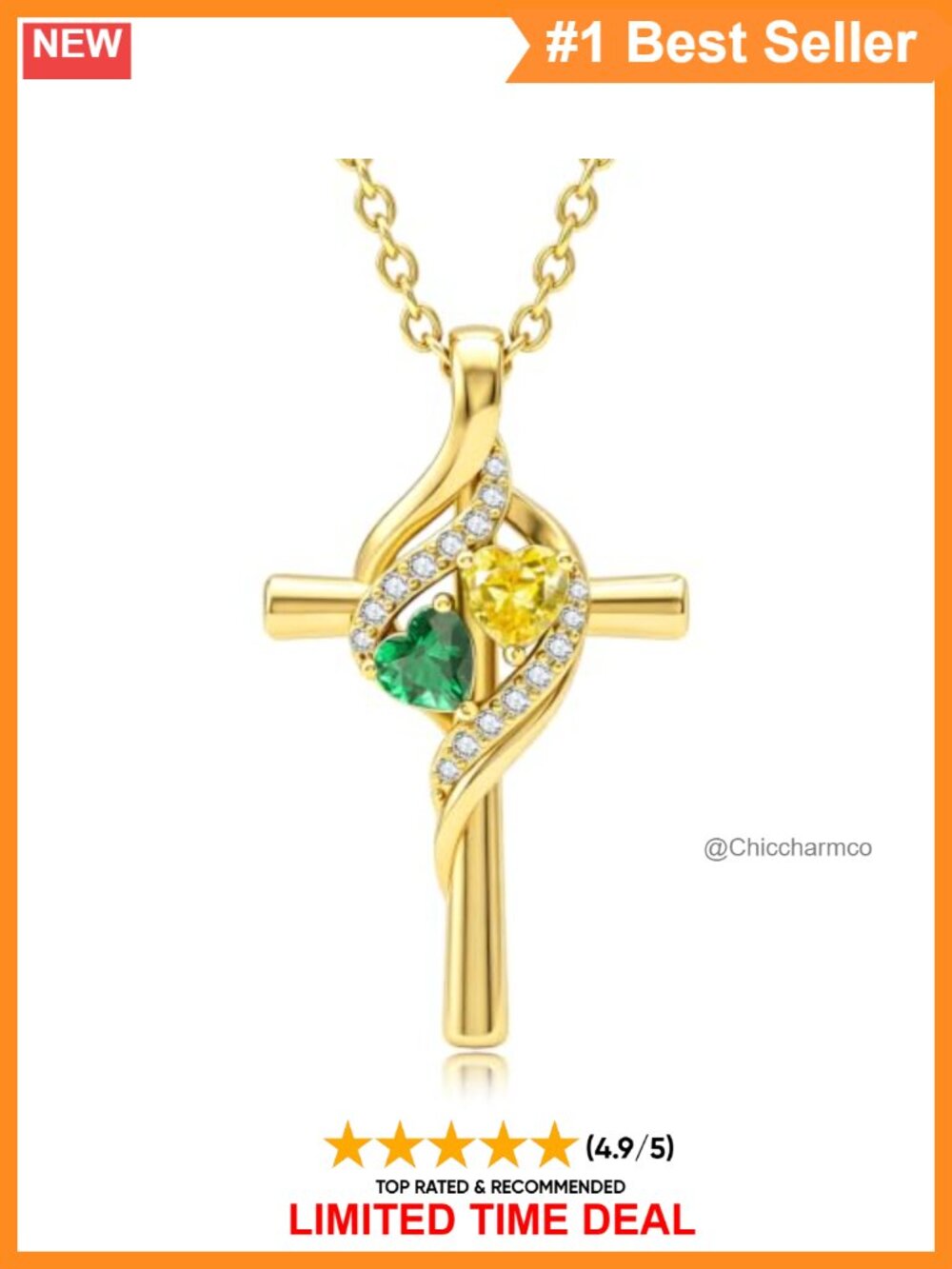 14K Gold Plated Double Birthstone Cross Necklace Personalized Gift